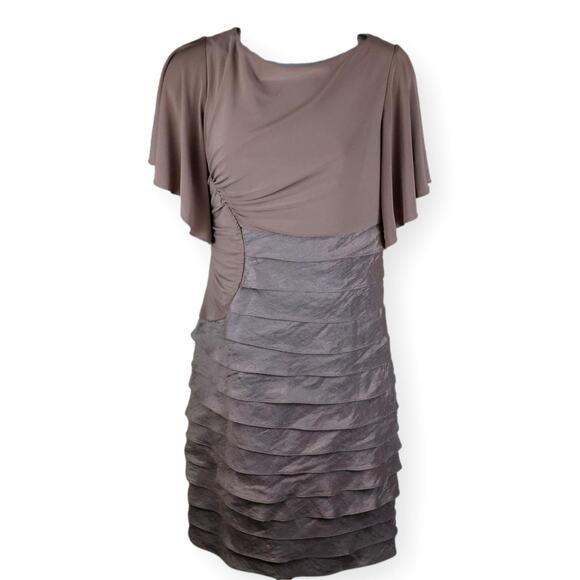 Adrianna Papell Silver Beige Shutter Skirt Cocktail Dress 4 - Picture 1 of 12